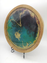 Tablett / Wandbild aus Teakholt mit Resin - Grün Blau Gold