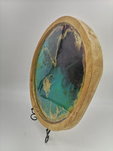 Tablett / Wandbild aus Teakholt mit Resin - Grün Blau Gold