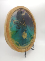 Tablett / Wandbild aus Teakholt mit Resin - Grün Blau Gold