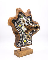 Ornamentständer aus Teakholz mit Resin - Schwarz Weiß Gelb