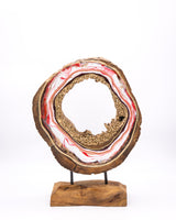 Ornamentständer aus Teakholz mit Resin - Rot Weiß