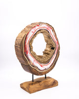 Ornamentständer aus Teakholz mit Resin - Rot Weiß