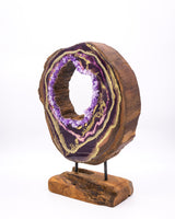 Ornamentständer aus Teakholz mit Resin - Violett Gold & Kristallen