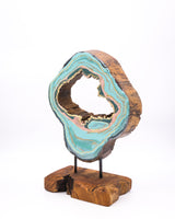 Ornamentständer aus Teakholz mit Resin - Hellblau Rosa