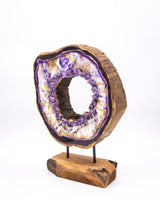 Ornamentständer aus Teakholz mit Resin - Violett Weiß und Kristallen