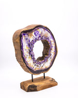 Ornamentständer aus Teakholz mit Resin - Violett Weiß und Kristallen