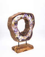 Ornamentständer aus Teakholz mit Resin - Violett Weiß