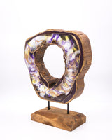 Ornamentständer aus Teakholz mit Resin - Violett Weiß