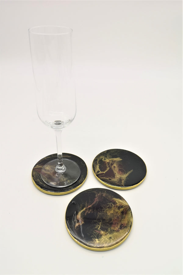 Resinuntersetzer Schwarz Gold Dunkelrot