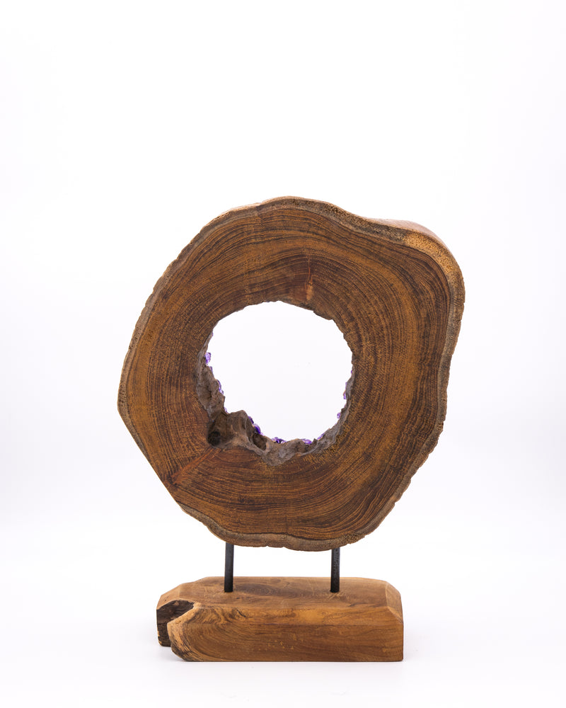 Ornamentständer aus Teakholz mit Resin - Violett Weiß und Kristallen